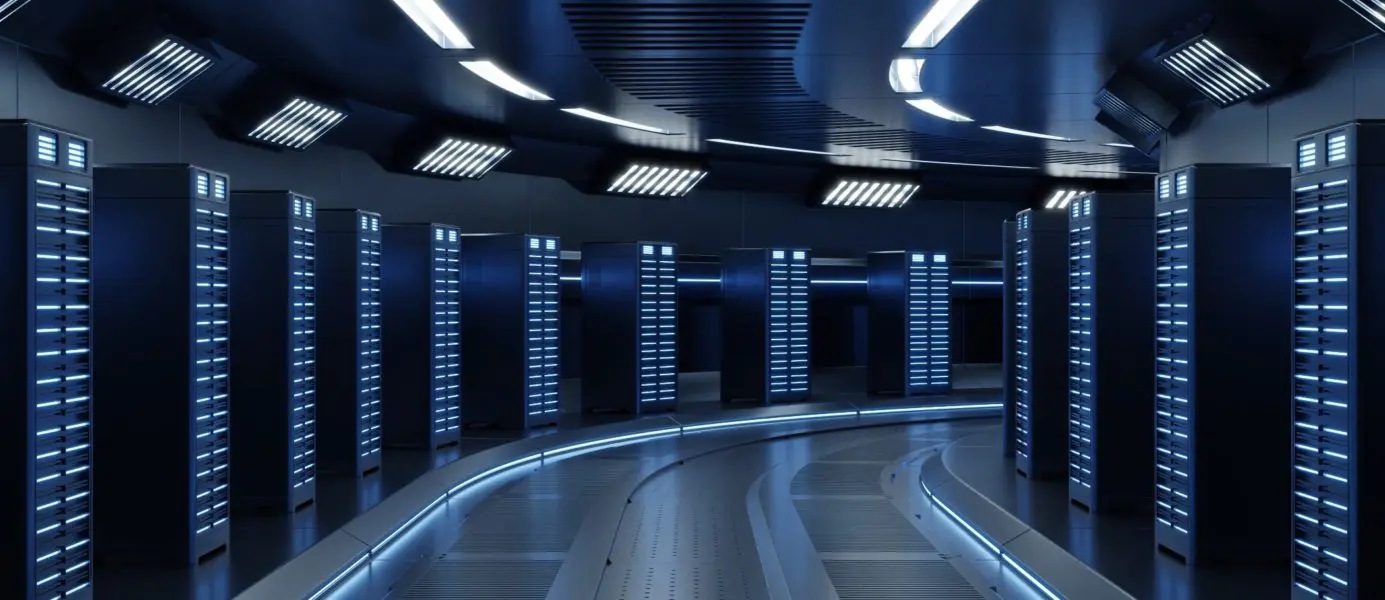 Salle serveur avec éclairage bleu pour l'hébergement web