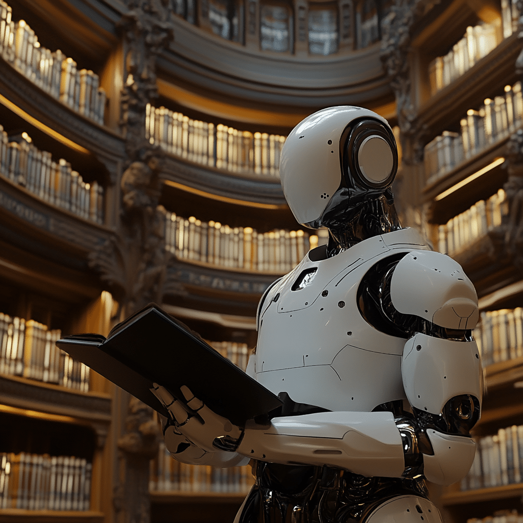 Robot consultant IA dans une bibliothèque numérique