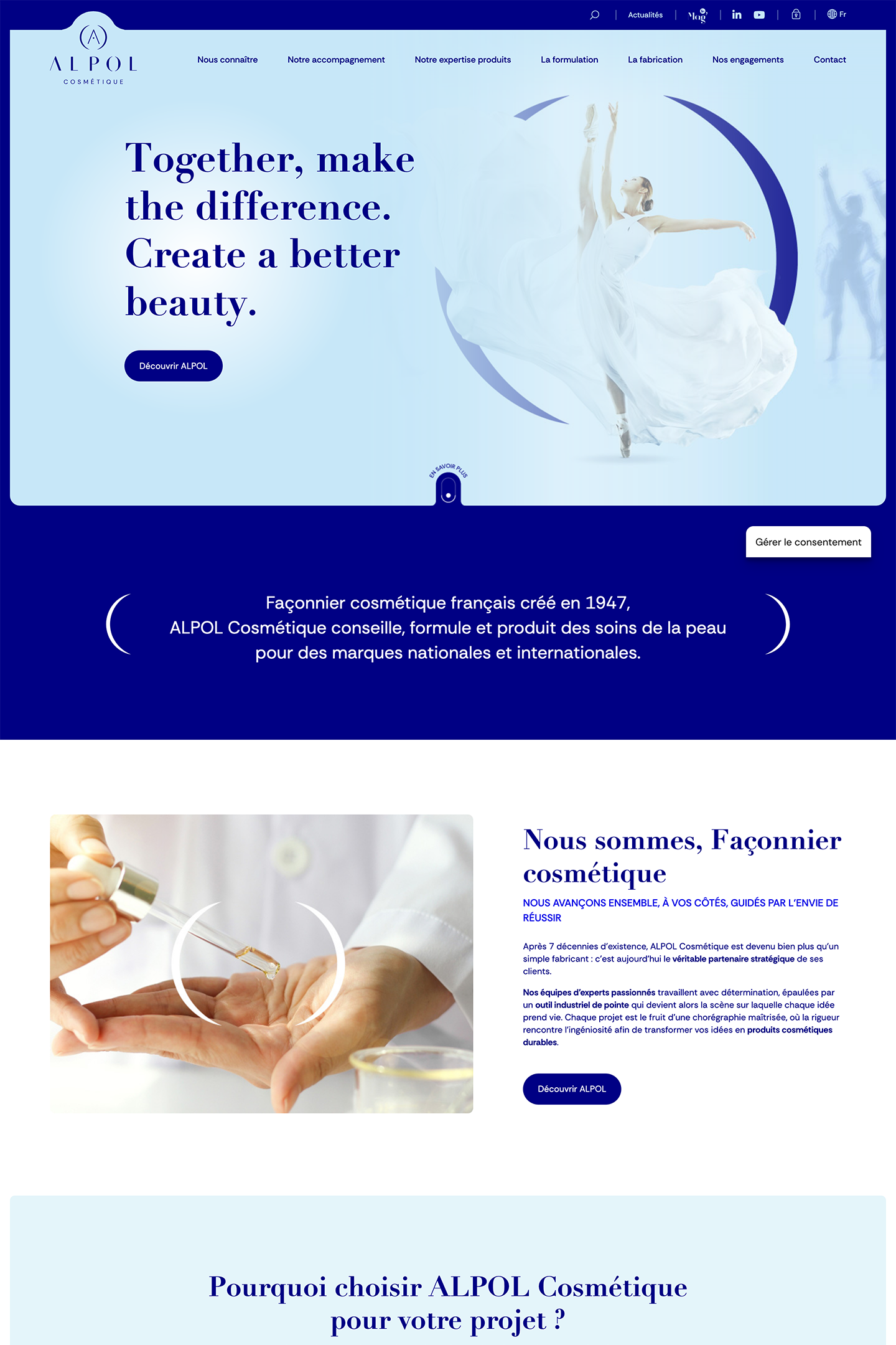 Capture du site Alpol Cosmétique réalisé par l'Agence KN