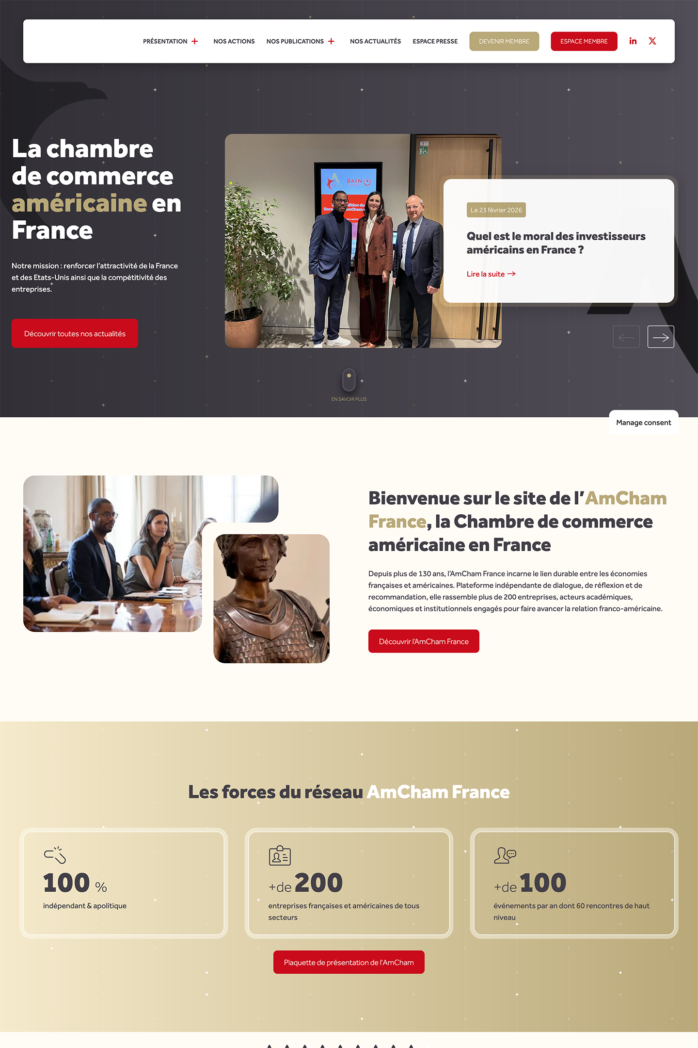 Capture du site AmCham France réalisé par l'Agence KN