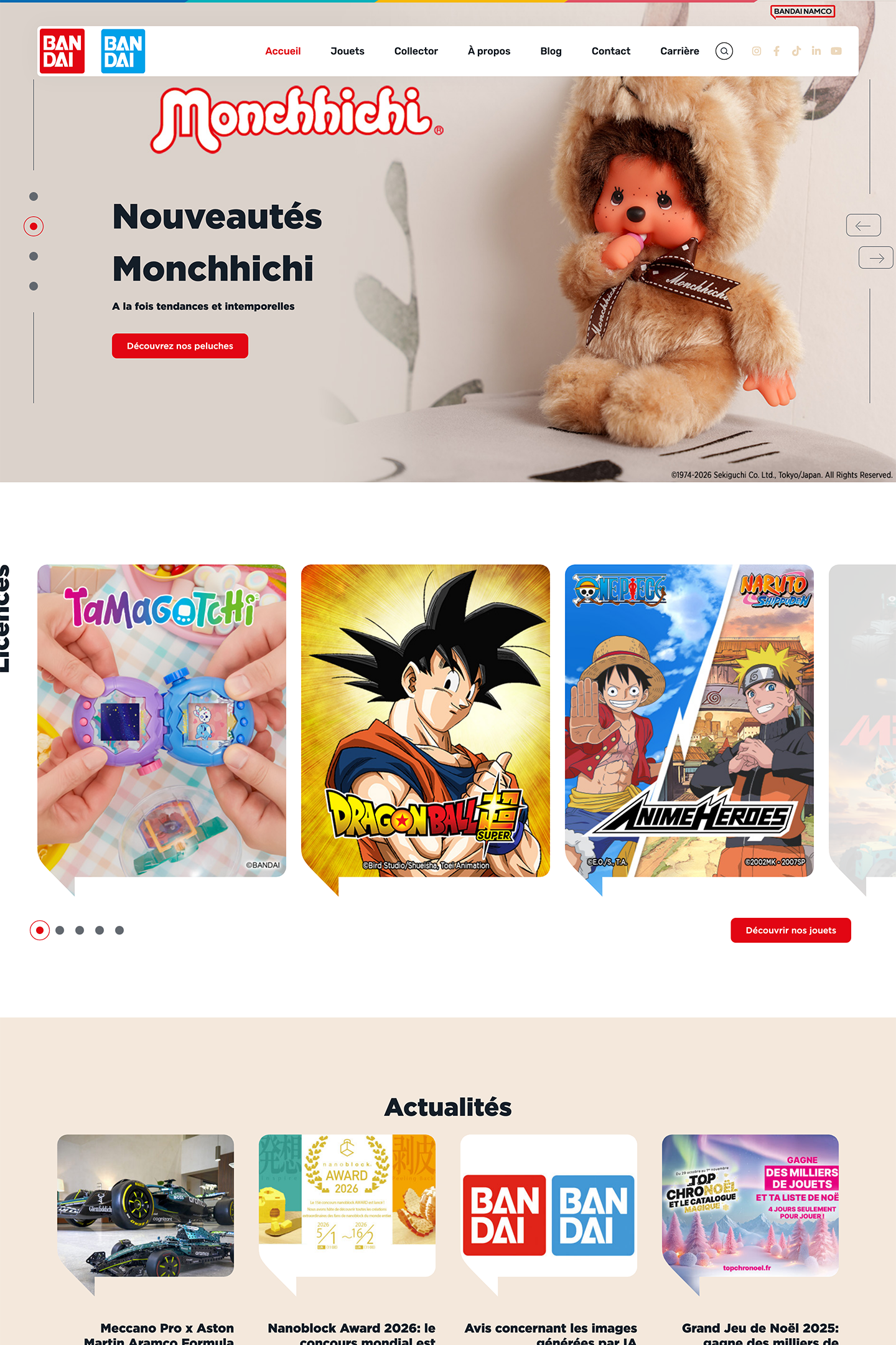 Capture du site Bandai Namco réalisé par l'Agence KN