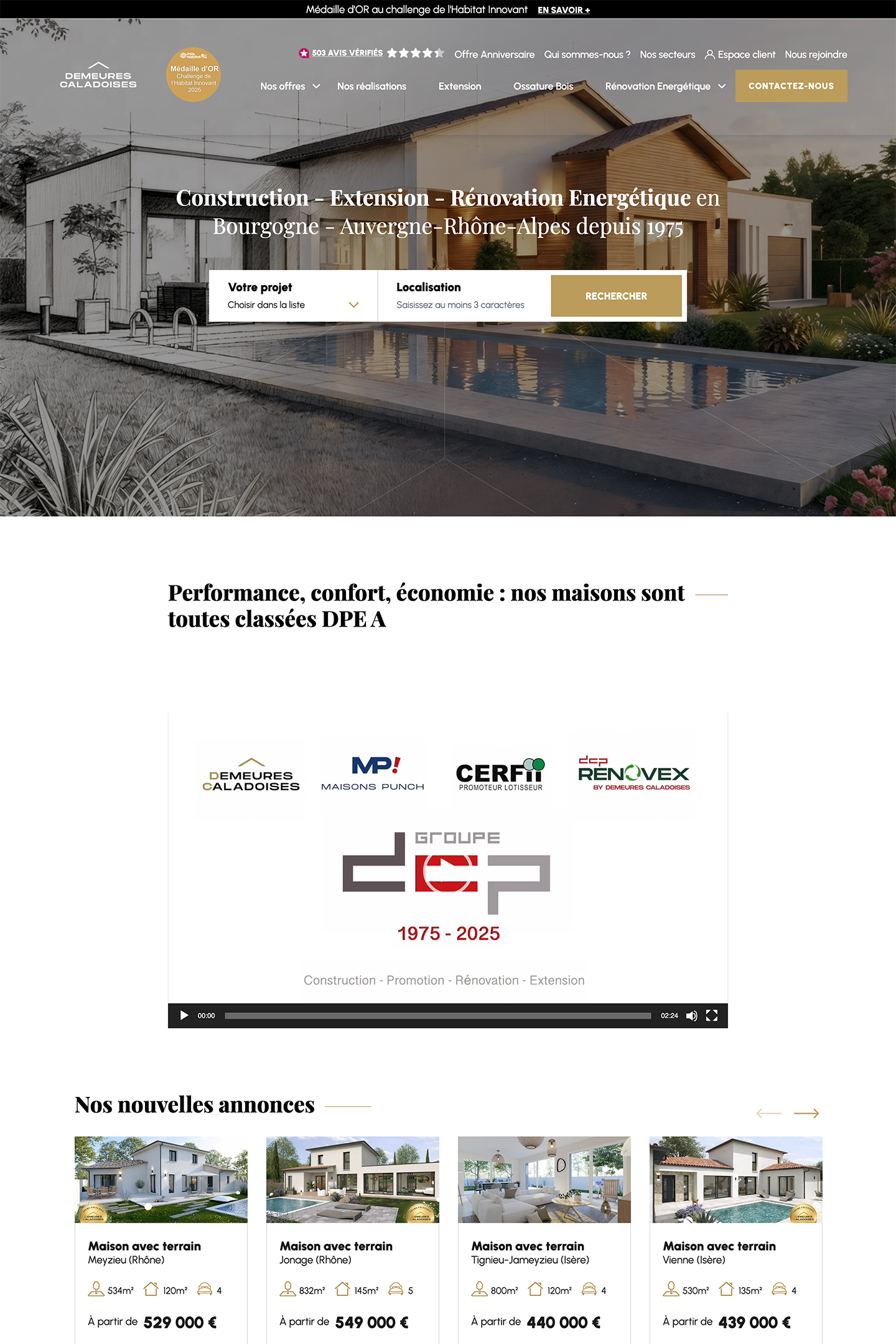 Capture du site Demeures Caladoises réalisé par l'Agence KN
