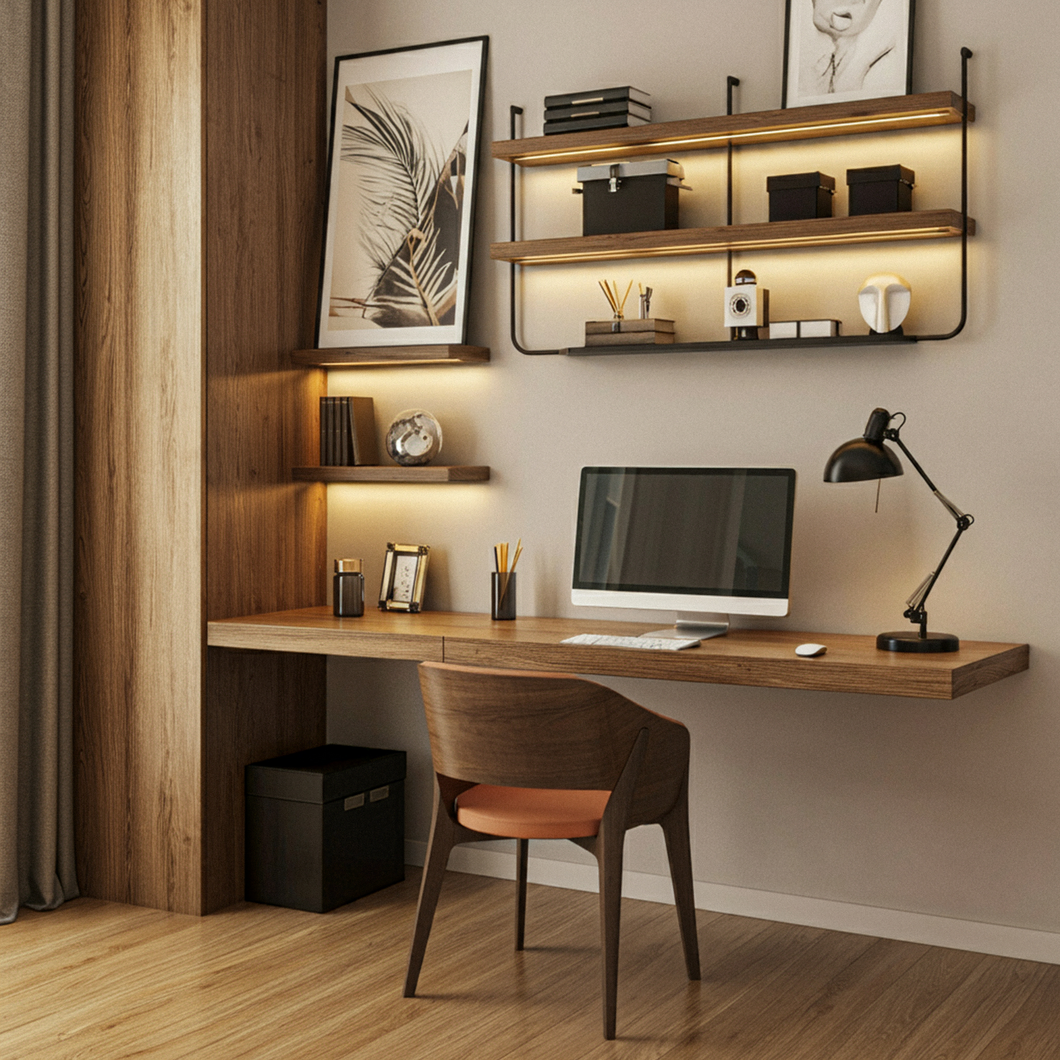 Bureau avec ordinateur dans un environnement de travail moderne
