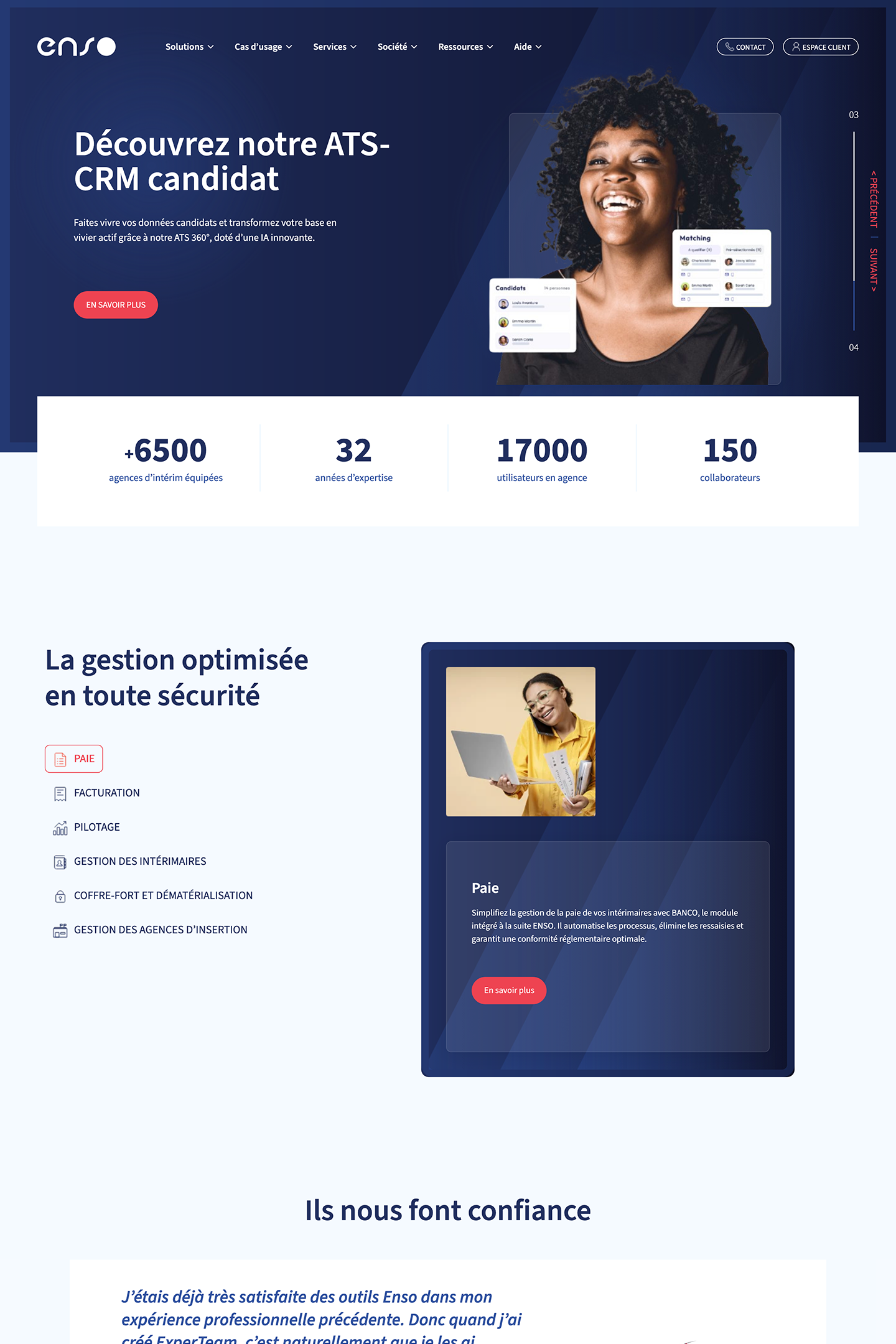 Capture du site Enso réalisé par l'Agence KN
