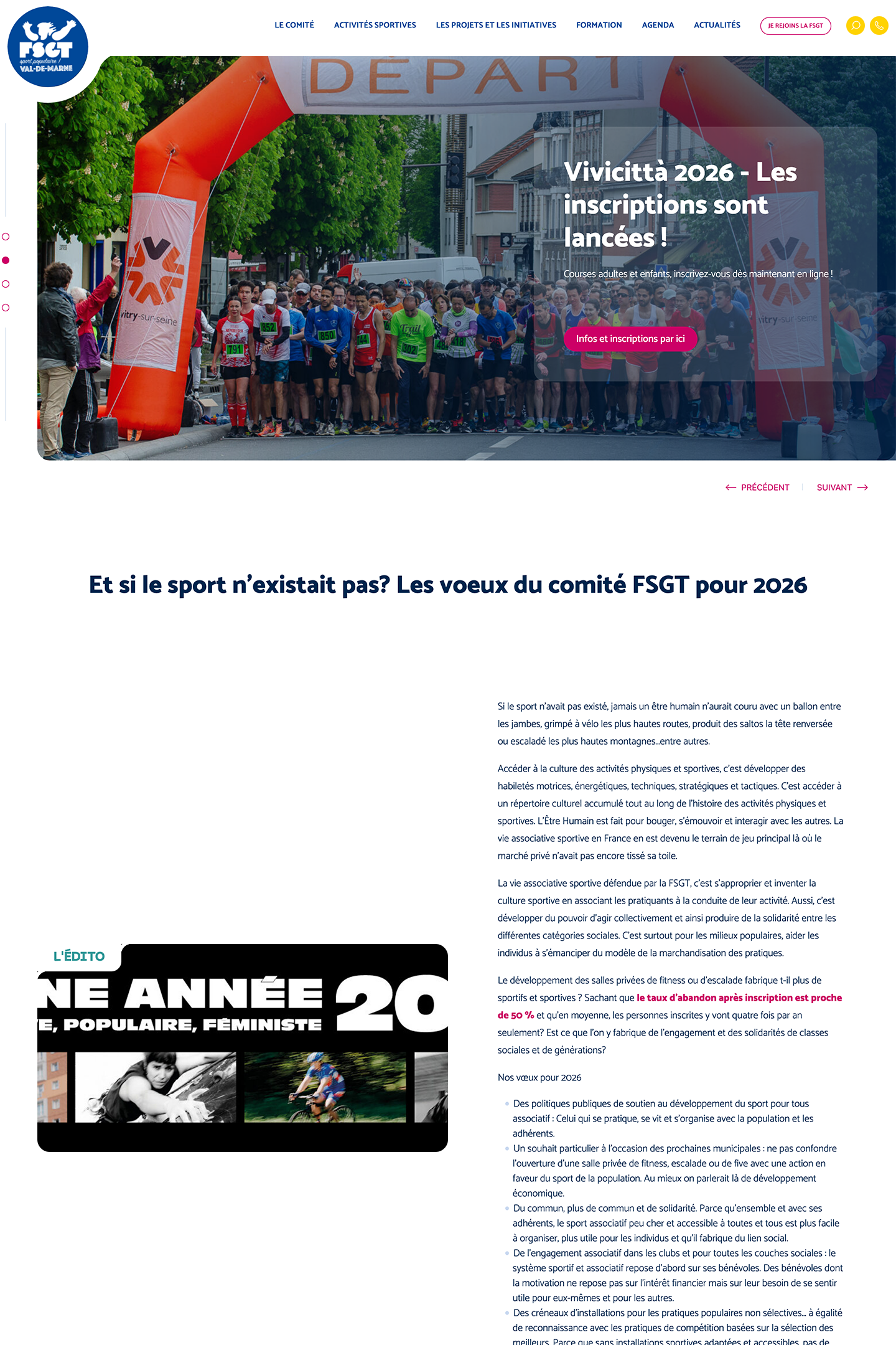 Capture du site FSGT 94 réalisé par l'Agence KN