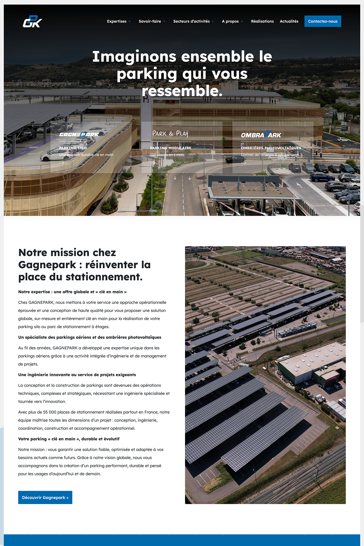 Capture du site GagnePark réalisé par l'Agence KN