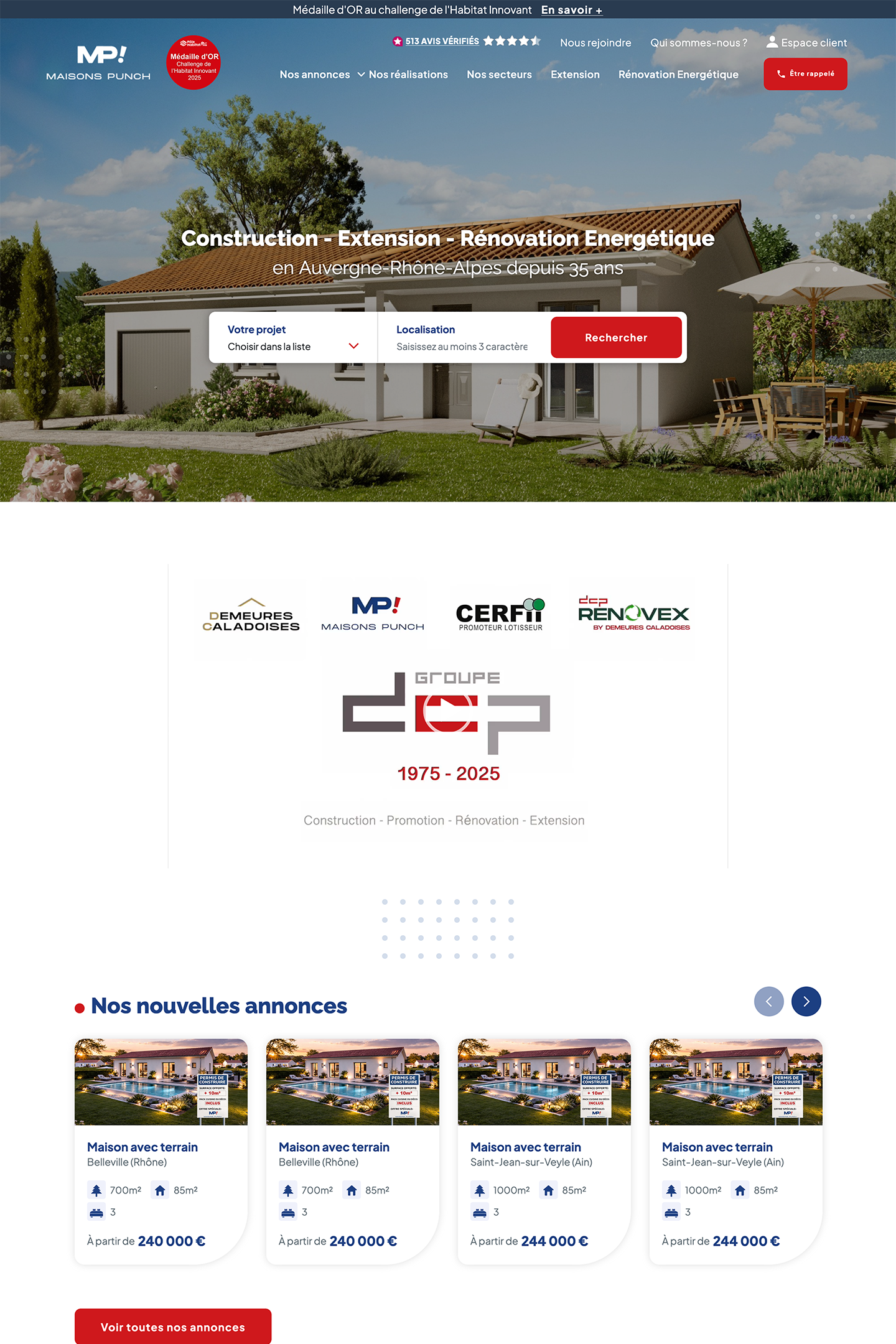 Capture du site Maisons Punch réalisé par l'Agence KN