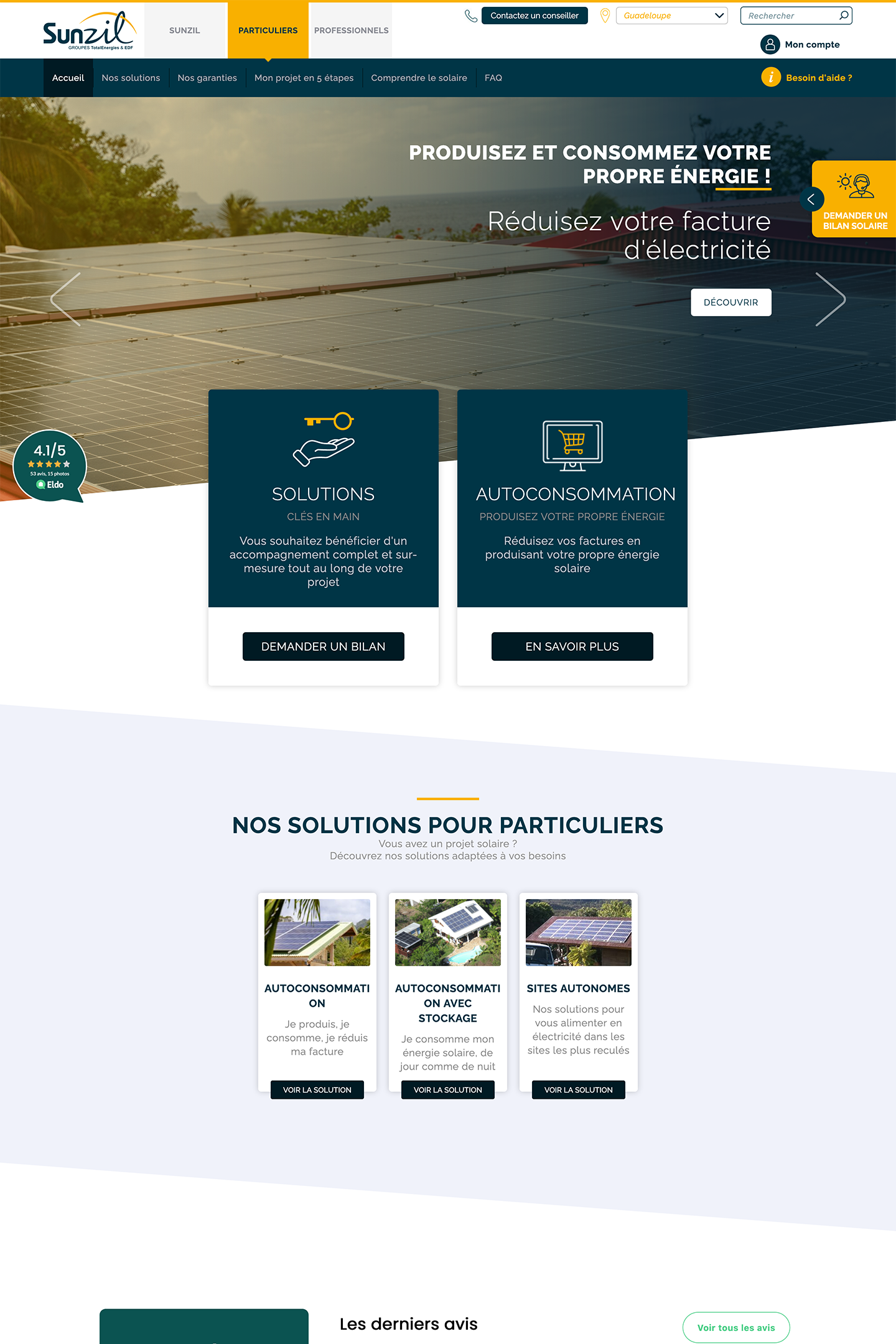 Capture du site Sunzil réalisé par l'Agence KN