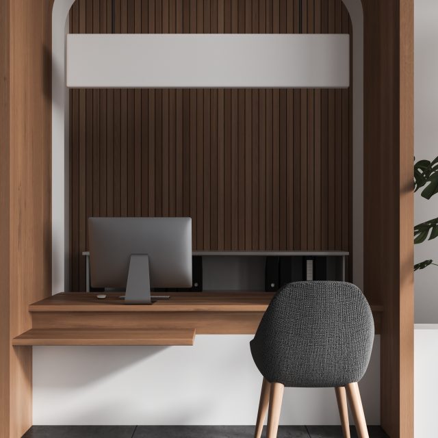 Zone de travail en bois et blanc